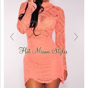 Coral Crochet Mock Neck Dress - NWT